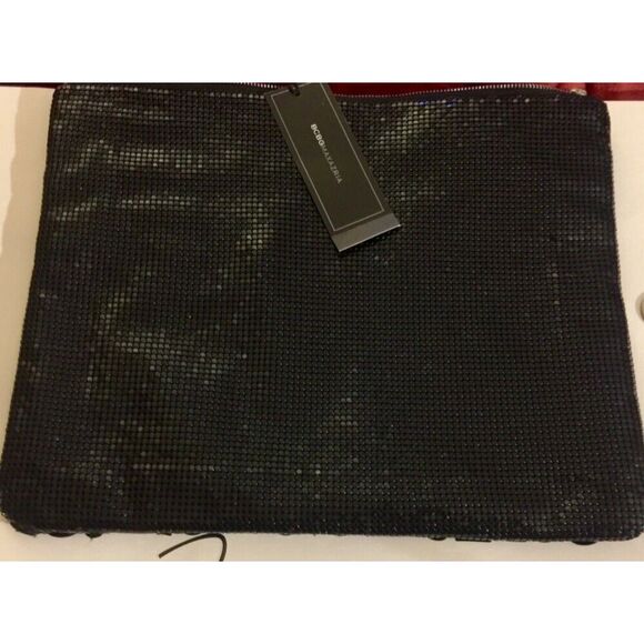 BCBGMAXAZRIA square metal mesh clutch bag with black stones for women zipper par - Picture 7 of 8